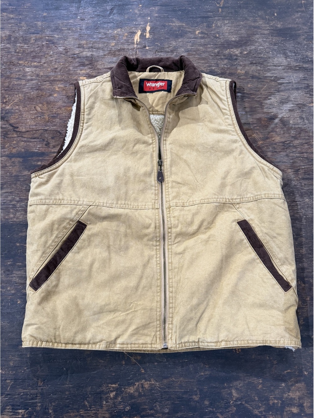 Vintage 90s Wrangler Hero Sherpa-Lined Canvas Work Vest